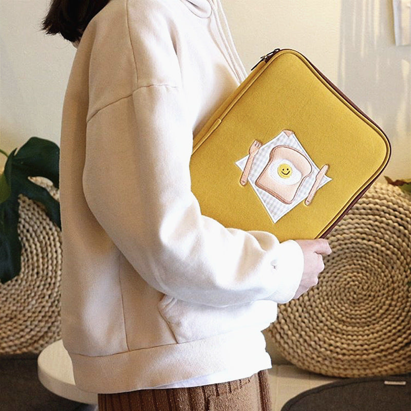 Compatible with Apple, Korean Embroidery Toast ipad Tablet Notebook Computer Liner Bag 11 inch 13 inch Handheld Digital Storage Bag