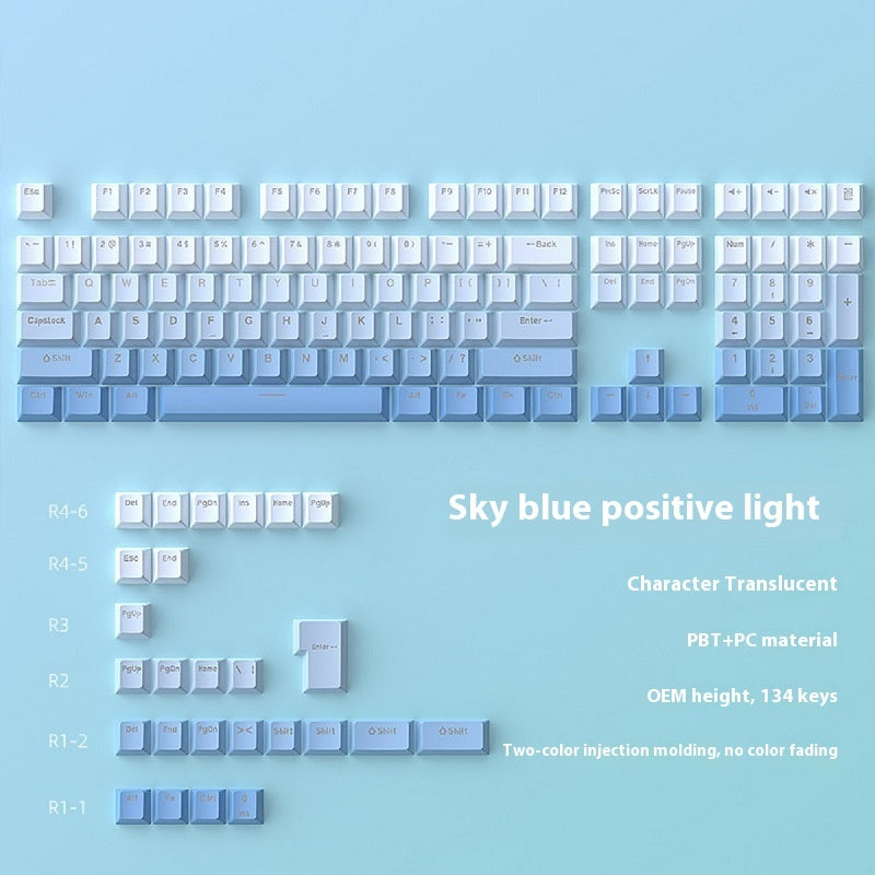 Sky Blue Gradient Positive Engraving Luminous 134 Mechanical Key Cap